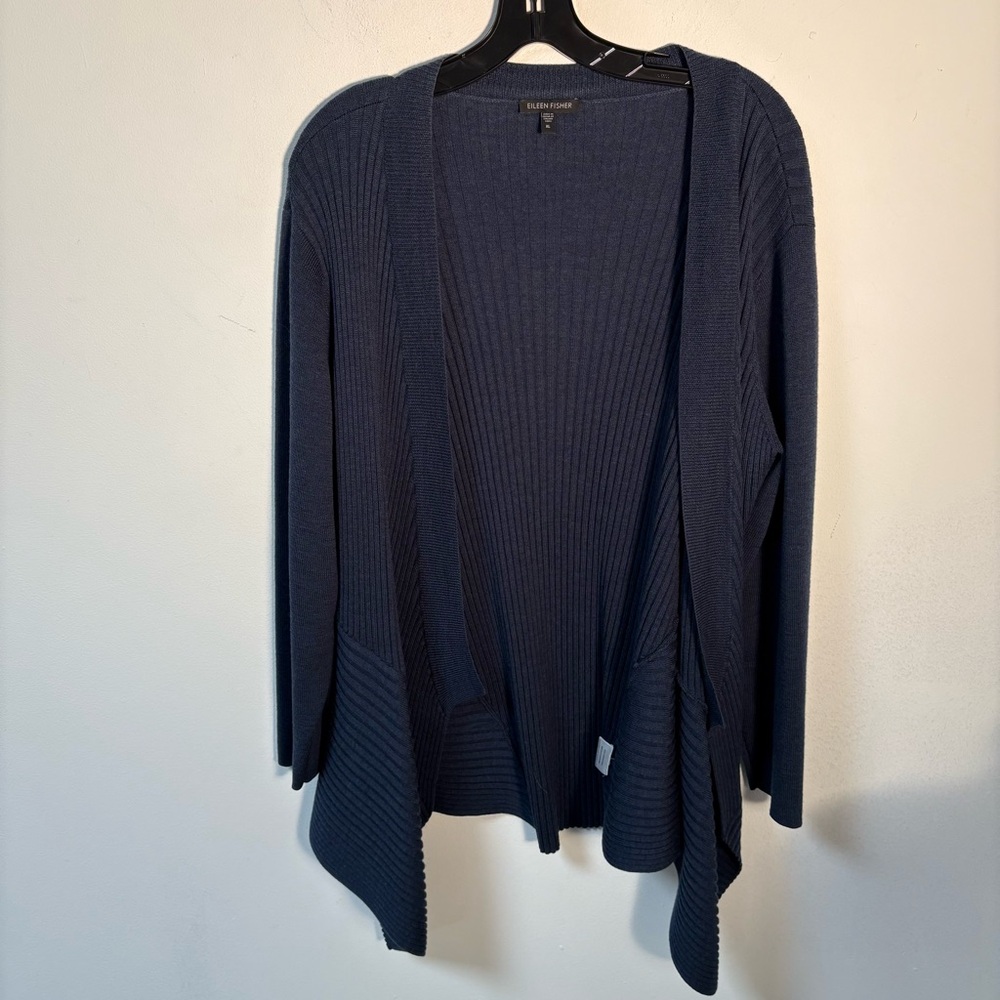 Eileen Fisher Deep Blue Cardigan Sweater Merino Wool Open Front 1X